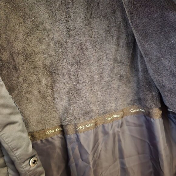 Calvin Klein Gray Duck Down Filled Puffer Jacket Detachable Hood Size S - Picture 3 of 9